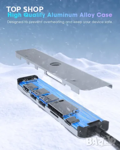 VCOM 7-в-1 USB C хъб, два монитора - 4K HDMI, 1080P HDMI, 2*USB 3.0 данни, PD 100W, снимка 5 - Кабели и адаптери - 49340654