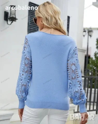 Дамски едноцветен дантелен пуловер, 5цвята , снимка 14 - Блузи с дълъг ръкав и пуловери - 39132273