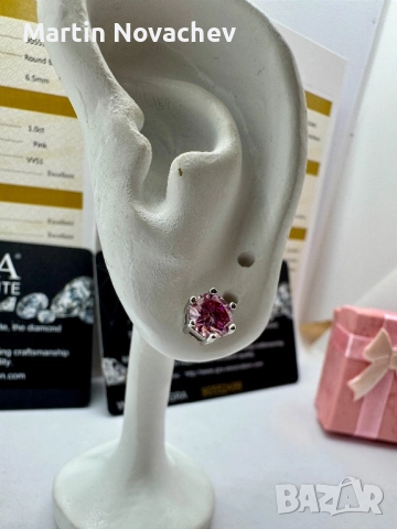 Сребърни обеци с мойсанит (Диамант) 1 карат, снимка 7 - Обеци - 52943942