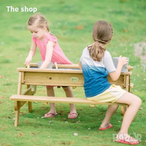 Детски дървен комплект маса с пейка за игра с пясък и вода (004), снимка 2 - Игри и пъзели - 45653924