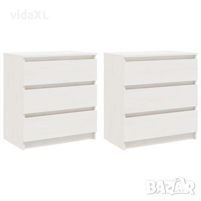 vidaXL Нощни шкафчета, 2 бр, бели, 60x36x64 см, бор масив(SKU:3093548, снимка 1 - Шкафове - 46105276