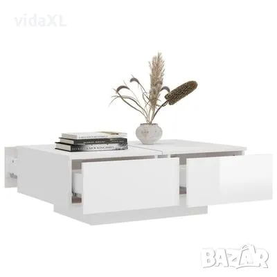 vidaXL Маса за кафе, бял гланц, 90x60x31 см, инженерно дърво（SKU:804181）, снимка 4 - Маси - 48244389