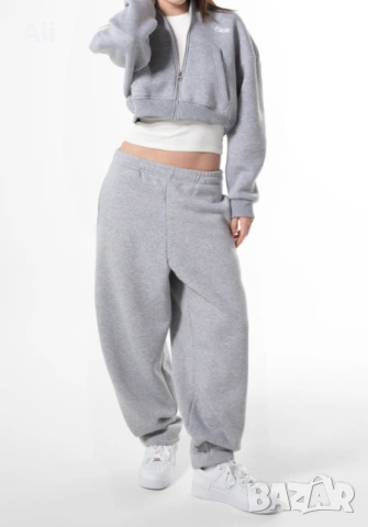 сив дамски кроп суичър (Zip Crop), снимка 2 - Суичъри - 53722781