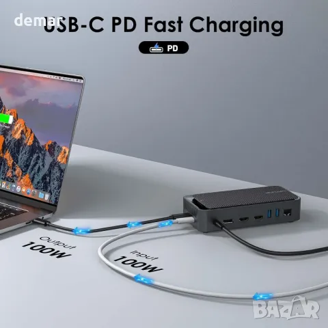 WAVLINK USB C докинг станция 3 монитора, 5Gbps M.2 PCIe/SATA SSD кутия, снимка 5 - Кабели и адаптери - 47027455