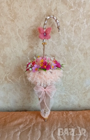 Чадърче с цветя, ръчно направено., снимка 2 - Декорация за дома - 53977900