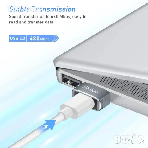 Blukar USB C женски към USB мъжки адаптер, [3 пакета] Тип C към USB A конвертор за бързо зареждане и, снимка 3 - Оригинални зарядни - 48839530