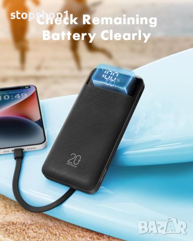 Charmast 22,5 W Power Bank, 20000 mAh вградени 4 кабела, тънко USB C преносимо зарядно устройство, L, снимка 2 - Външни батерии - 46745433