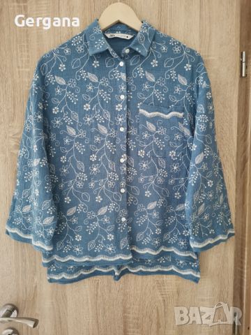 Zara нова риза с бродирани цветя , снимка 1 - Ризи - 45602452