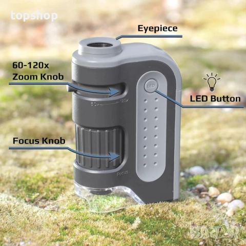 Джобен микроскоп Carson MicroBrite Plus 60x-120x с LED осветление, преносим ръчен микроскоп..., снимка 5 - Друга електроника - 51636399