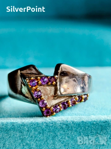 Сребърен пръстен с Аметисти 