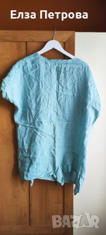 Дамска цвят резида ленена лятна блуза, снимка 3 - Потници - 46414806