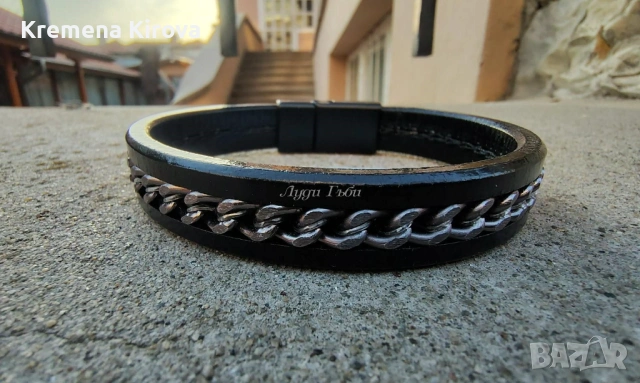 Мъжки гривни от естествена кожа и стомана. Бижута Луди гъби.Идея за подарък.