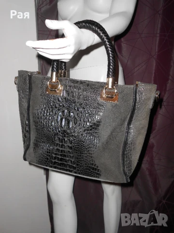 Черна кожена чанта genuine leather Made in Italy, снимка 3 - Чанти - 50687727