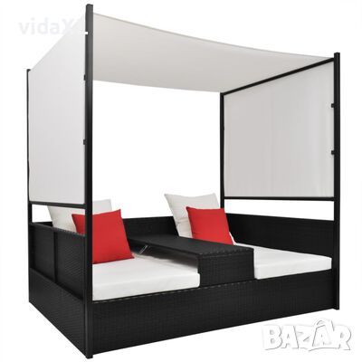 vidaXL Градинско легло с балдахин, черно, 190x130 см, полиратан(SKU:42901