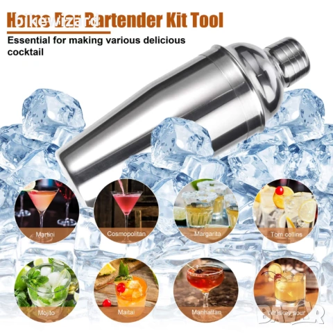 Комплект шейкъри за коктейли от неръждаема стомана, 12 части – сив НОВ, снимка 3 - Други стоки за дома - 53013705