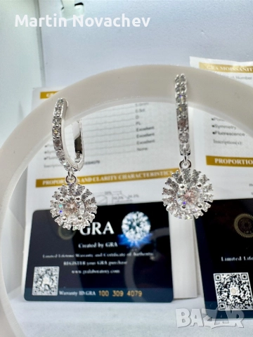 Сребърни обеци с мойсанит (Диамант) 0.5 карата, снимка 6 - Обеци - 52808784