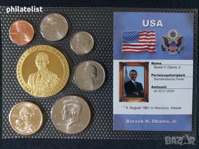 Комплектен сет - САЩ от 6 монети 2011 P + възпоменателен медал Барак Обама, снимка 1 - Нумизматика и бонистика - 45099840