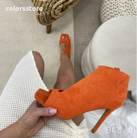 Летни боти на ток - оранжев велур - ST31 