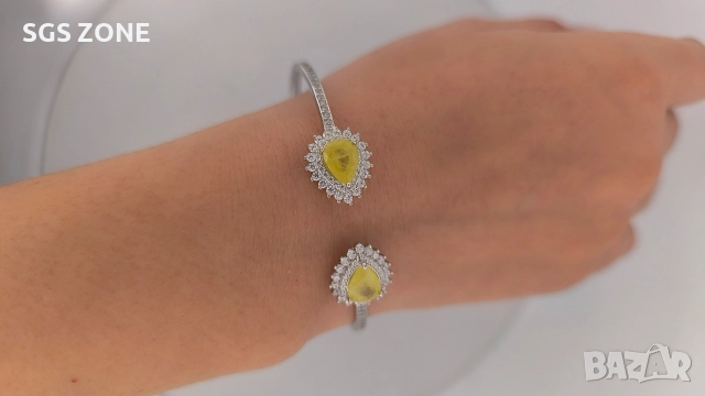 Стилна гривна от стерлингово сребро 925 с жълт сапфир, снимка 5 - Гривни - 52793516