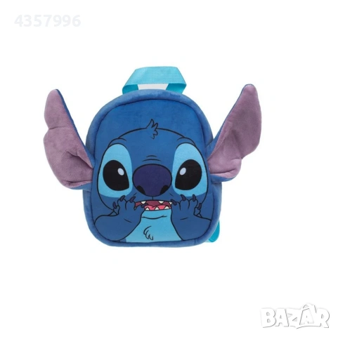 Детска плюшена раница, За деца, Stitch, Синя 