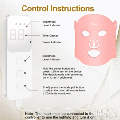 LED маска за лице с 324 светодиода, ервена светлинна терапия, 2000mAh, снимка 5 - Други - 54215784