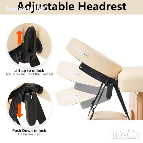 ПРОМОЦИЯ Преносимо масажно легло от букова дървесина с регулируема височина YOUNIKE YNK-60-W2-CREAM, снимка 3 - Спални и легла - 51039182