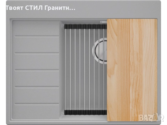 Сива гранитна кухненска мивка Сидни 620-45 Ergo Multilevel 620х500, снимка 9 - Мивки - 51918107