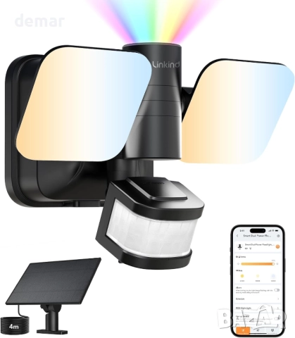 Соларна охранителна лампа Linkind,двойно захранване,сензор за движение