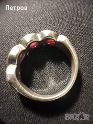 сребърен пръстен с естествени рубини, снимка 2 - Пръстени - 52997203