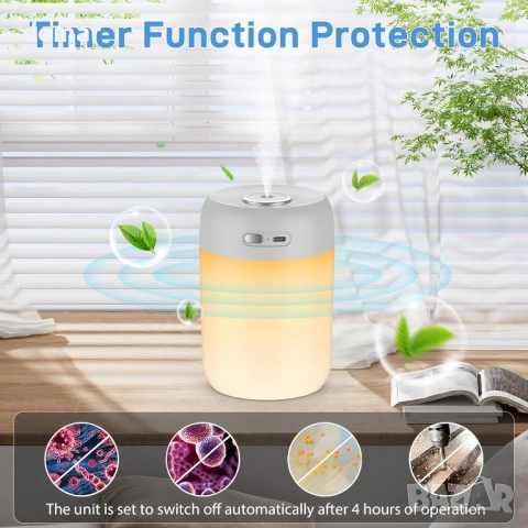 SZO Cool Mist овлажнител за спалня с нощна светлина, сив, снимка 7 - Овлажнители и пречистватели за въздух - 53825413