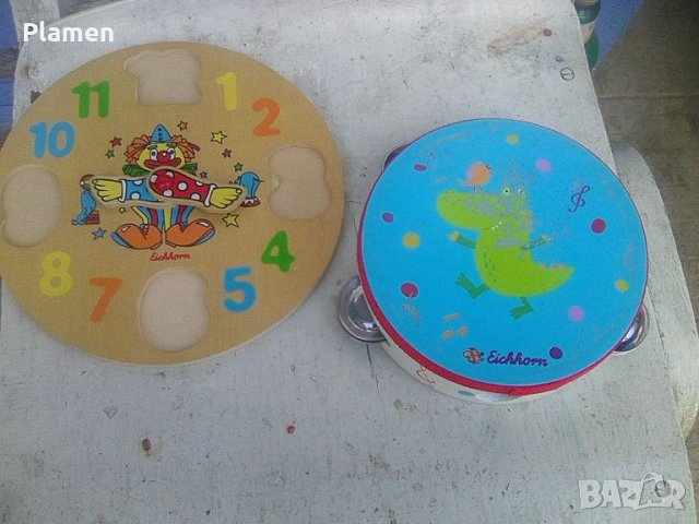 Детски дървен часовник и дайре, снимка 1 - Други - 46202740