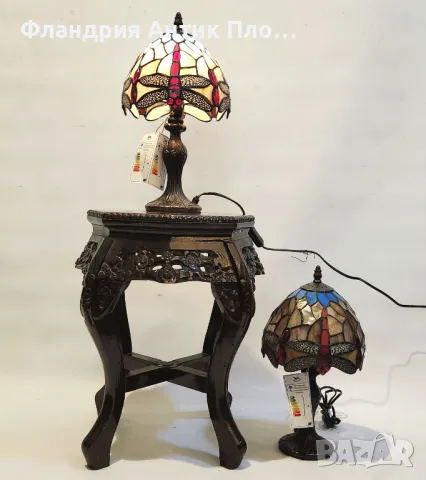 Настолна лампа в стил Тифани – модел „Синьо водно конче“, снимка 4 - Настолни лампи - 49621618