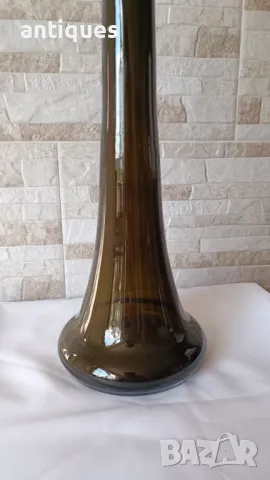 Голяма стъклена ваза - тъмно зелена - 53см, снимка 3 - Антикварни и старинни предмети - 50295479