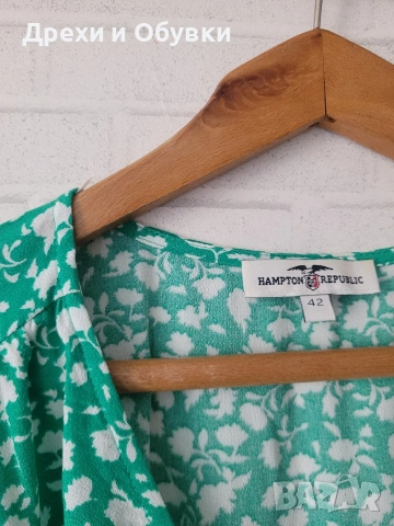 Зелена лятна рокля с коланче на цветя , снимка 4 - Рокли - 51483104