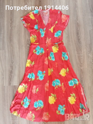 Красива лятна дамска червена рокля на цветя Fabiani, снимка 6 - Рокли - 50585130