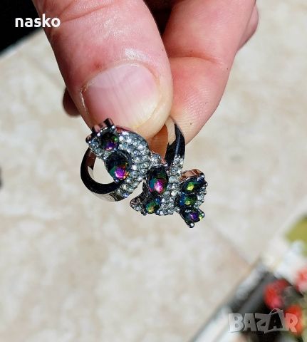 Дамски пръстен цветни циркони, снимка 5 - Антикварни и старинни предмети - 46430766