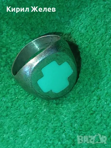 СТИЛЕН СРЕБЪРЕН ПРЪСТЕН СРЕБРО 925 с КРЪСТООБРАЗЕН ЗЕЛЕН ЕМАЙЛ РЪЧНА АРТ РАБОТА 49997, снимка 14 - Пръстени - 50024179