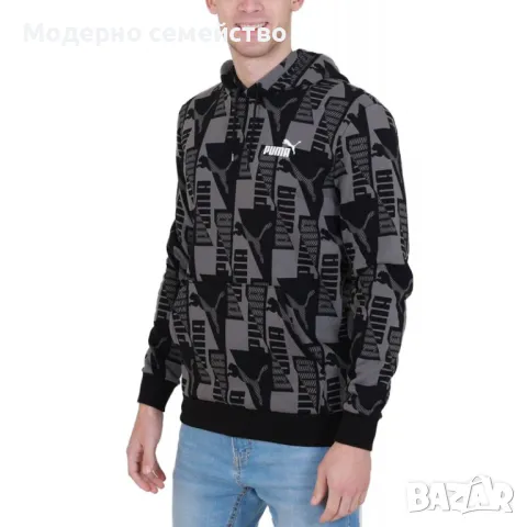 Мъжко спортно горнище PUMA Power All Over Printed Hoodie Grey/Black, снимка 1 - Спортни дрехи, екипи - 46997395