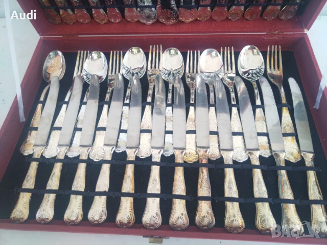 Италиански посребрени прибори за хранене 51 броя  Комплекта е в кутия и е за 12 души. Комплектьт вкл, снимка 10 - Прибори за хранене, готвене и сервиране - 50808238