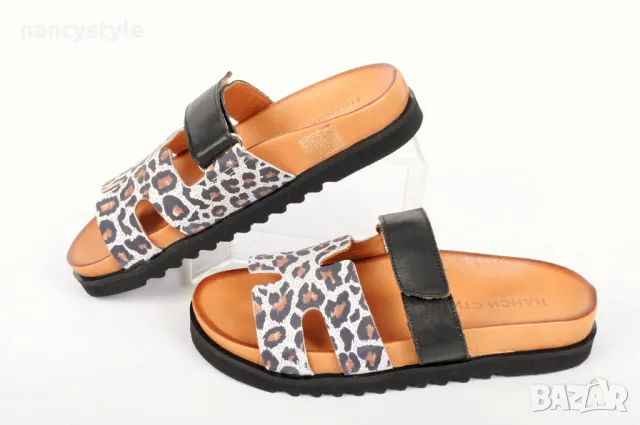 СЕЗОН'25! Дамски чехли от естествена кожа - Леопард, снимка 1