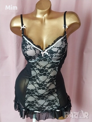 Hunkemoller 75 D Черна дантелена рокля/ нощница/, снимка 5 - Рокли - 53730183