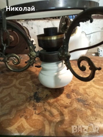 Старинен бронзов полилей с оригинални стъкла, снимка 12 - Антикварни и старинни предмети - 50503908