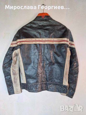 Кожено Рокерско яке Jack & Jones Vintage DENIM, Стил damage leather jacket, Размер М, снимка 6 - Якета - 46302156