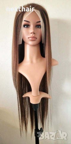 Естествена дантелена перука 80 см - 200% плътност, 13x6 Lace, светло кафява права коса