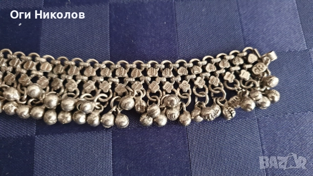 Посребрена старинна гривна за глезен -1 с надеждно закопчаване, снимка 2 - Антикварни и старинни предмети - 51627566