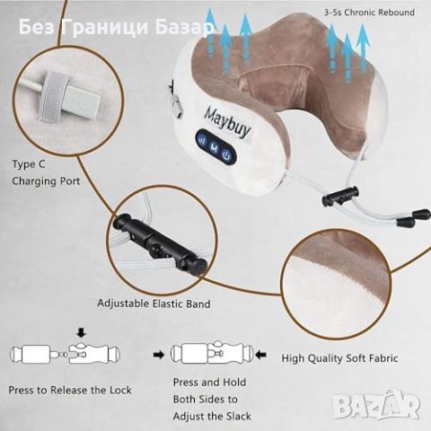 Нов Портативен Електрически Масажор за Врат с Топлина 3 Режима , снимка 5 - Масажори - 45505858