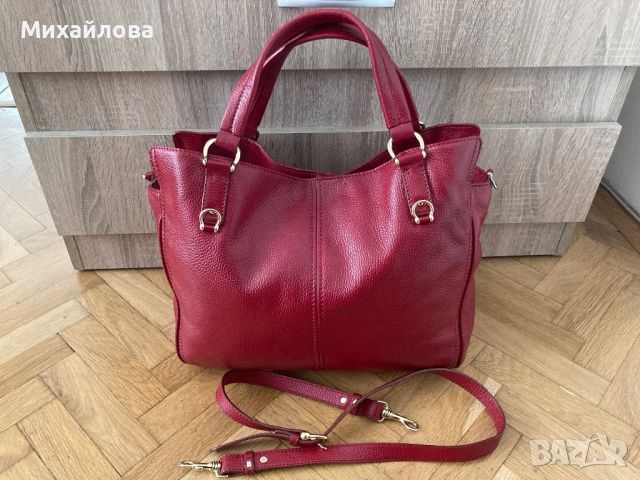 Червена кожена чанта на Musette, снимка 7 - Чанти - 45842132