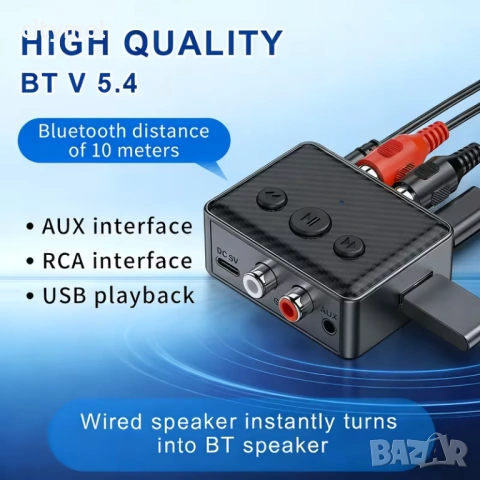 Bluetooth 5.4 аудио приемник с RCA / AUX / USB