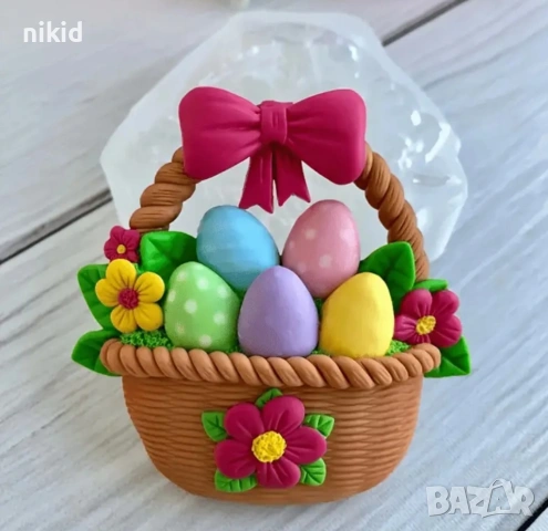 Кошница с яйца и пандела красива силиконов молд форма фондан шоколад смола гипс декор, снимка 2 - Форми - 53979078