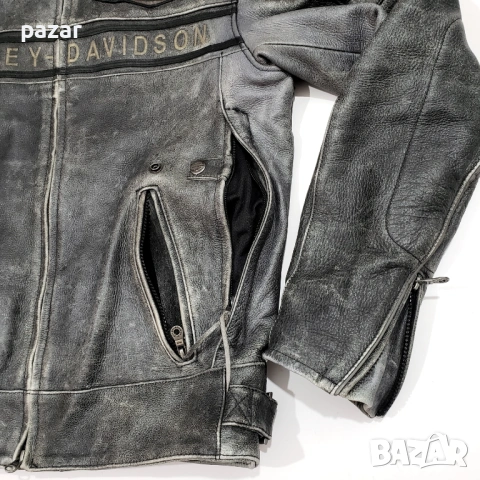Harley Davidson Spencer Оригинално Кожено Яке Износен Захабен Изцапан Ефект M, снимка 2 - Якета - 54152917
